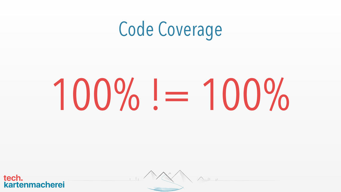 Slide which is showing that 100% coverage by unit tests means not real 100%