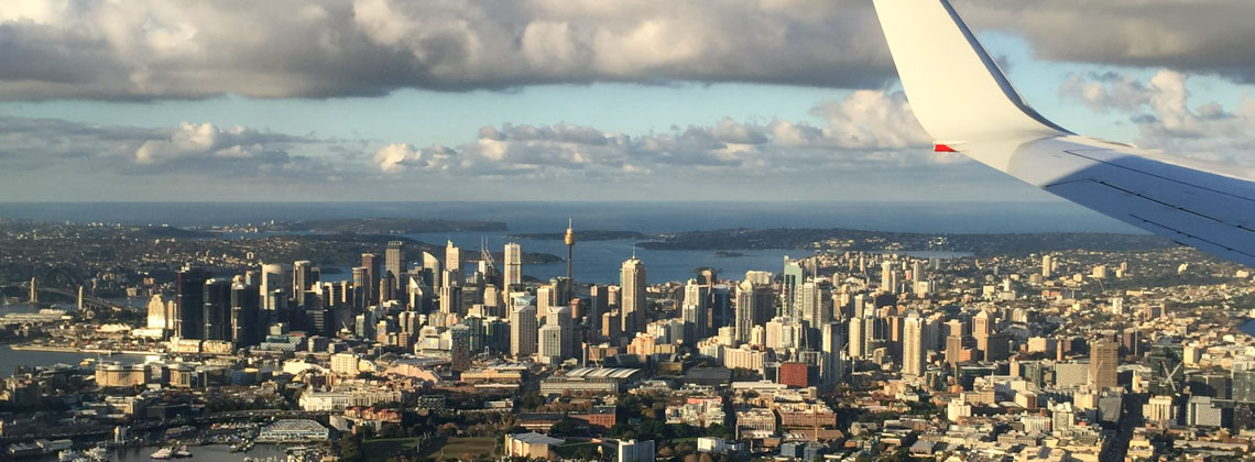 Die Skyline Sydney's vom Flieger aus gesehen