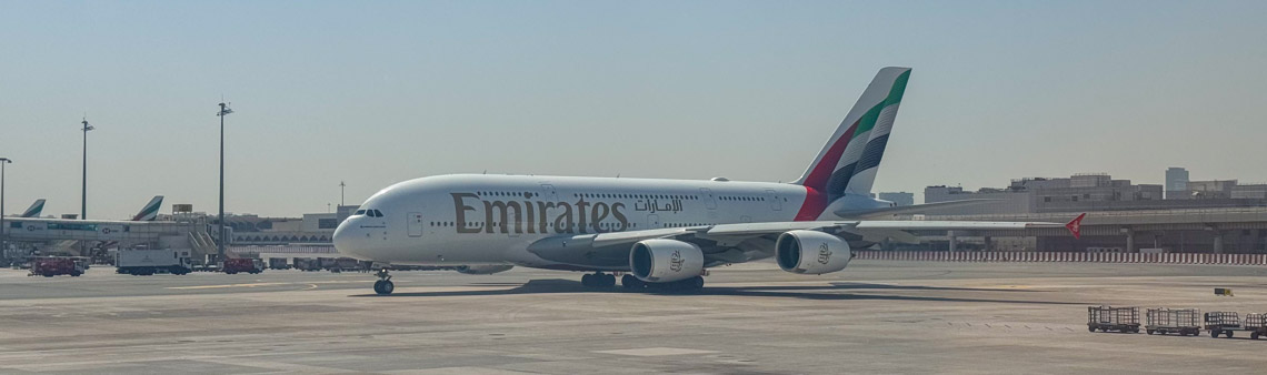 An Airbus A380 from Emirates Airlines at DXB Airport