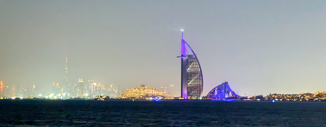 The view towards Burj al Arab with Burj Khalifa in the background