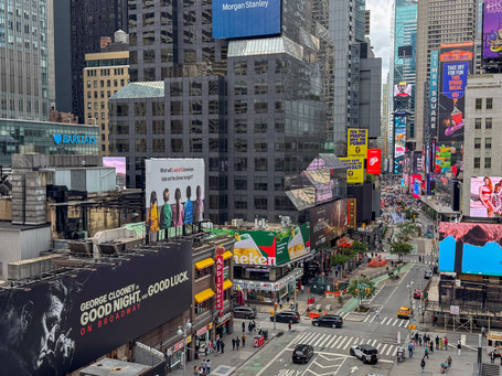 The view from the M Social Hotel rooftop towards Times Square