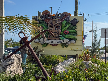 The sign for the Yucatan Waterfront Bar on the way to Pine Island