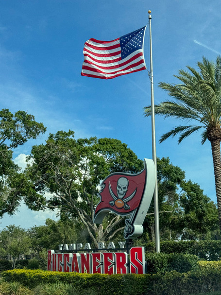 The Tampa Bay Buccaneers sign in front of the training facility