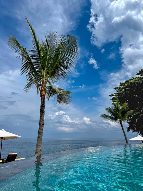 The view over the pool towards the sea