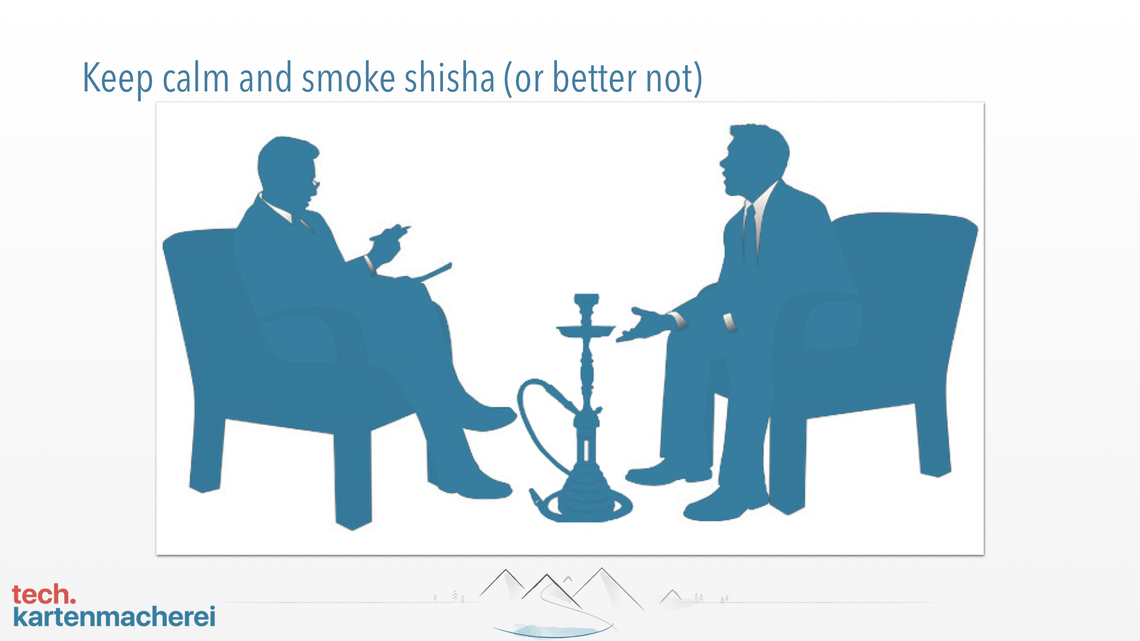 With this slide Sebastian Thoss shows the fun fact the you should not smoke shisha during job interview