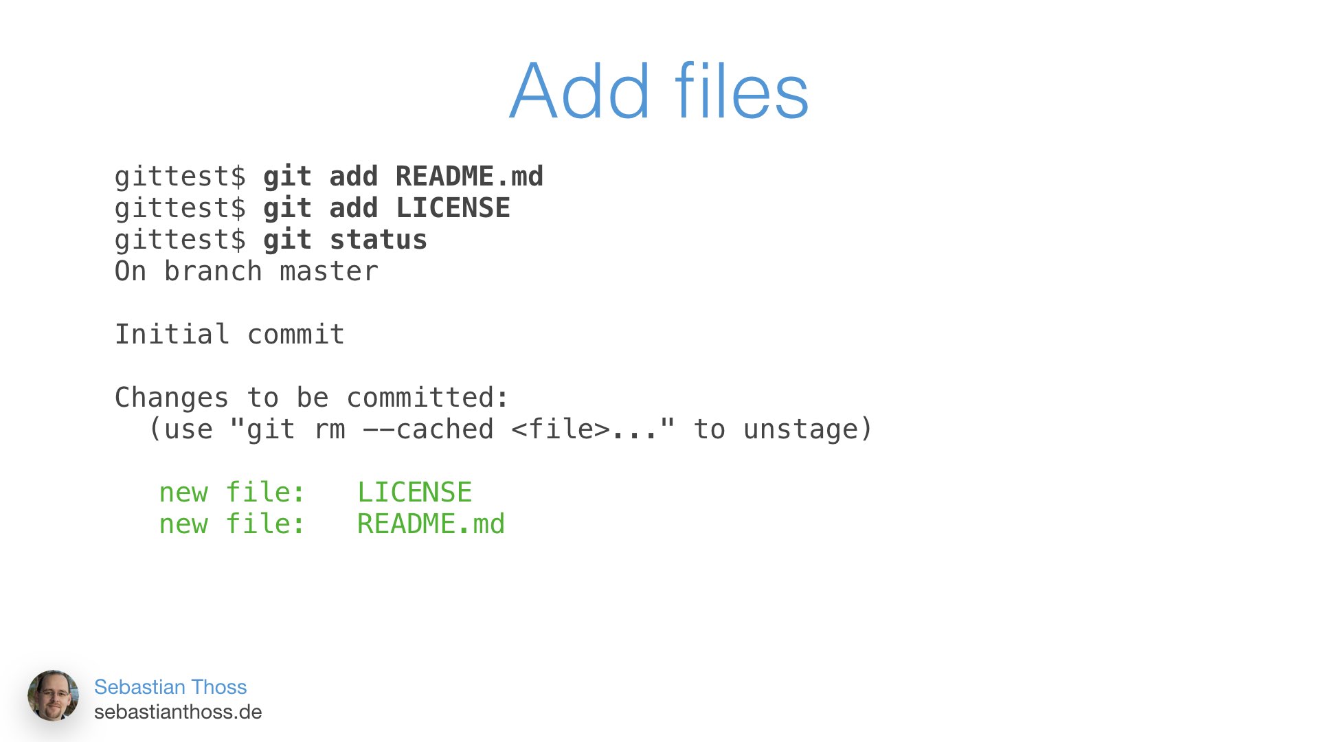 This slide shows how to add a file to git repository