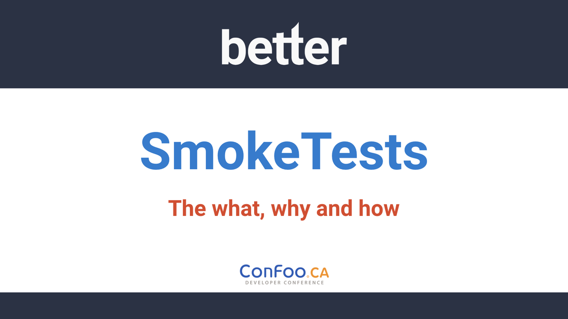 First slide of Sebastian Thoss talk SmokeTest - The what, why and how