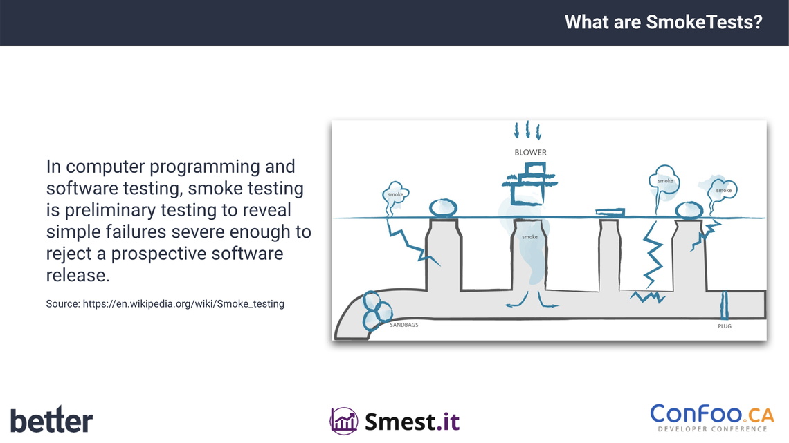 With this slide Sebastian Thoss explains what SmokeTests are